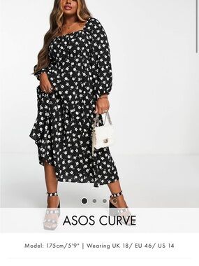 ASOS Curve Black Floral Midi Dress